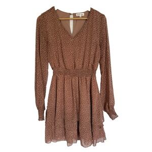 Emerald Sundae Dress Size Medium Pink Mauve Long Sleeve Geometric Retro Cinched